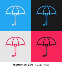 Color line Classic elegant opened umbrella icon isolated on color background. Rain protection symbol. Vintage style drawing. Vector Illustration