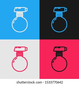 Color line Cleaning spray bottle with detergent liquid icon isolated on color background. Vintage style drawing. Vector Illustration