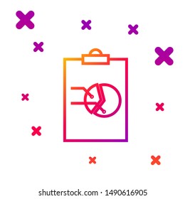 Color line Clipboard with graph chart icon isolated on white background. Report text file icon. Accounting sign. Audit, analysis, planning. Gradient random dynamic shapes. Vector Illustration