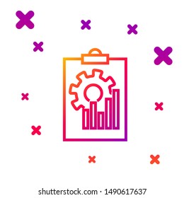Color line Clipboard with graph chart icon isolated on white background. Report text file icon. Accounting sign. Audit, analysis, planning. Gradient random dynamic shapes. Vector Illustration