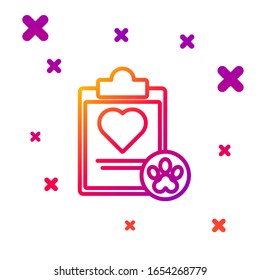 Color line Clipboard with medical clinical record pet icon isolated on white background. Health insurance form. Medical check marks report. Gradient random dynamic shapes. Vector Illustration