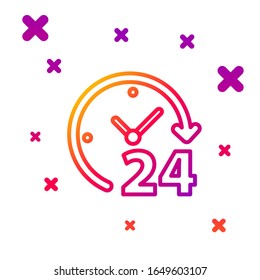 Color line Clock 24 hours icon isolated on white background. All day cyclic icon. 24 hours service symbol. Gradient random dynamic shapes. Vector Illustration