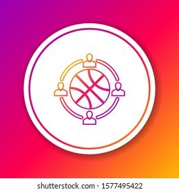 Color line Clock with basketball ball inside icon isolated on color background. Basketball time. Sport and training. Circle white button. Vector Illustration