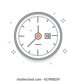 Color line, clock illustration, icon, background and graphics. The illustration is colorful, flat, vector, pixel perfect, suitable for web and print. Linear stokes and fills.