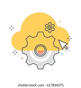 Color line, cloud management illustration, icon, background and graphics. The illustration is colorful, flat, vector, pixel perfect, suitable for web and print. It is linear stokes and fills.