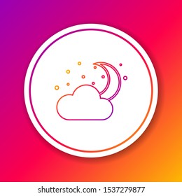 Color line Cloud with moon and stars icon isolated on color background. Cloudy night sign. Sleep dreams symbol. Night or bed time sign. Circle white button. Vector Illustration