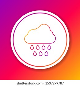 Color line Cloud with rain icon isolated on color background. Rain cloud precipitation with rain drops. Circle white button. Vector Illustration