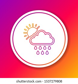 Color line Cloud with rain and sun icon isolated on color background. Rain cloud precipitation with rain drops. Circle white button. Vector Illustration