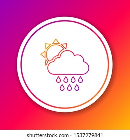 Color line Cloud with rain and sun icon isolated on color background. Rain cloud precipitation with rain drops. Circle white button. Vector Illustration