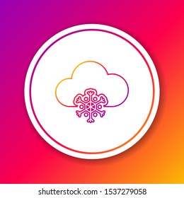 Color line Cloud with snow icon isolated on color background. Cloud with snowflakes. Single weather icon. Snowing sign. Circle white button. Vector Illustration