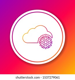 Color line Cloud with snow icon isolated on color background. Cloud with snowflakes. Single weather icon. Snowing sign. Circle white button. Vector Illustration