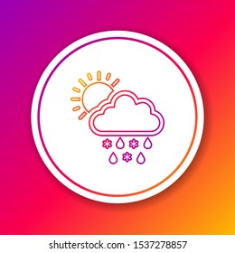 Color line Cloud with snow, rain and sun icon isolated on color background. Weather icon. Circle white button. Vector Illustration