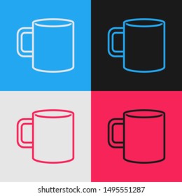 Color line Coffee cup flat icon isolated on color background. Tea cup. Hot drink coffee. Vintage style drawing. Vector Illustration