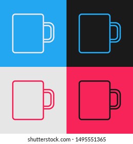 Color line Coffee cup flat icon isolated on color background. Tea cup. Hot drink coffee. Vintage style drawing. Vector Illustration