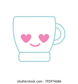 color line coffee cup in love kawaii cartoon
