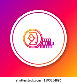 Color line Coin for game icon isolated on color background. Circle white button. Vector Illustration
