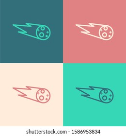 Color line Comet falling down fast icon isolated on color background.  Vector Illustration