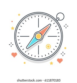 Color line, compass concept illustration, icon, background and graphics. The illustration is colorful, flat, vector, pixel perfect, suitable for web and print. It is linear stokes and fills.