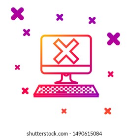 Color line Computer with keyboard and x mark icon isolated on white background. Error window, exit button, cancel, 404 error page not found concept. Gradient random dynamic shapes. Vector Illustration