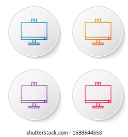 Color line Computer monitor icon isolated on white background. PC component sign. Set icons in circle buttons. Vector Illustration