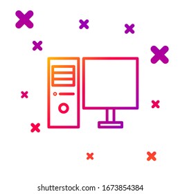 Color line Computer monitor icon isolated on white background. PC component sign. Gradient random dynamic shapes. Vector Illustration