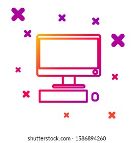 Color line Computer monitor with keyboard and mouse icon isolated on white background. PC component sign. Gradient random dynamic shapes. Vector Illustration