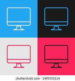 Color line Computer monitor screen icon isolated on color background. Electronic device. Front view.  Vintage style drawing. Vector Illustration
