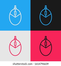 Color line Computer mouse gaming icon isolated on color background. Optical with wheel symbol. Vintage style drawing. Vector Illustration