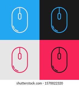Color line Computer mouse icon isolated on color background. Optical with wheel symbol. Vintage style drawing. Vector Illustration
