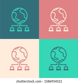 Color line Computer network icon isolated on color background. Online gaming. Laptop network. Internet connection.  Vector Illustration