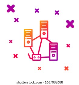 Color line Computer network icon isolated on white background. Laptop network. Internet connection. Gradient random dynamic shapes. Vector Illustration