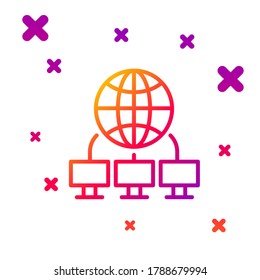 Línea de color Icono de red del equipo aislado en fondo blanco. Red de portátiles. Conexión a Internet. Gradiente formas dinámicas aleatorias. Ilustración vectorial