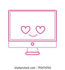 color line computer screen in love kawaii cartoon