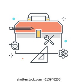 Color line,  construction tools  illustration, icon, background and graphics. The illustration is colorful, flat, vector, pixel perfect, suitable for web and print. It is linear stokes and fills.