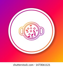 Color line Cooking soup in pot icon isolated on color background. Boil or stew food symbol. Circle white button. Vector Illustration