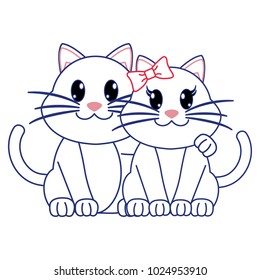 color line couple cat cute animal character