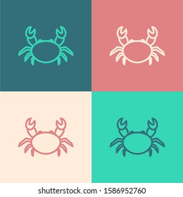 Color line Crab icon isolated on color background.  Vector Illustration