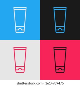 Color line Cream or lotion cosmetic tube icon isolated on color background. Body care products for men. Vintage style drawing. Vector Illustration