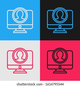 Color line Create account screen icon isolated on color background. Vintage style drawing. Vector Illustration