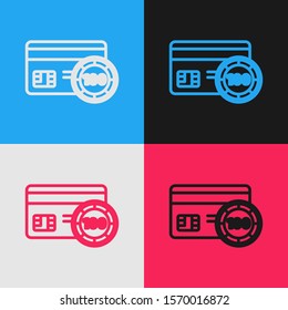 Color line Credit card icon isolated on color background. Online payment. Cash withdrawal. Financial operations. Shopping sign. Vintage style drawing. Vector Illustration