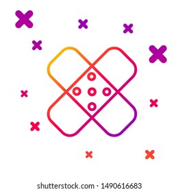 Color line Crossed bandage plaster icon isolated on white background. Medical plaster, adhesive bandage, flexible fabric bandage. Gradient random dynamic shapes. Vector Illustration