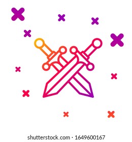 Color line Crossed medieval sword icon isolated on white background. Gradient random dynamic shapes. Vector Illustration