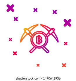 Color line Crossed pickaxe icon isolated on white background. Blockchain technology, cryptocurrency mining, bitcoin, altcoins, digital money market. Gradient random dynamic shapes. Vector Illustration