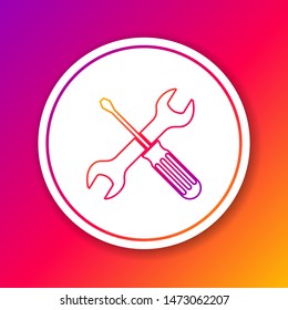 Color line Crossed screwdriver and wrench tools icon isolated on color background. Service tool symbol. Circle white button. Vector Illustration