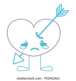 color line crying heart with arrow kawaii and legs