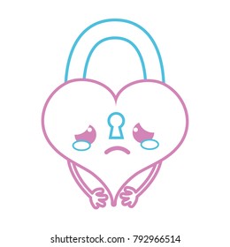 color line crying heart padlock kawaii personage
