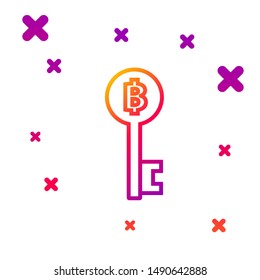 Color line Cryptocurrency Bitcoin key icon isolated on white background. Concept of cyber security or digital key with technology interface. Gradient random dynamic shapes. Vector Illustration