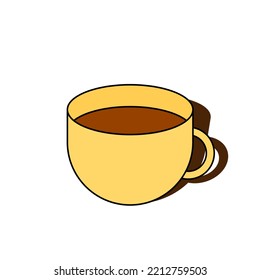Color line cup of coffee icon isolated on white background with shadow. Hand drawn vector orange cup illustration. Modern trendy minimalistic linear style logo. For menu, store, cafe, food.