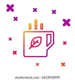 Color line Cup of tea and leaf icon isolated on white background. Gradient random dynamic shapes. Vector