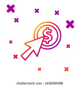 Color line Cursor and coin icon isolated on white background. Dollar or USD symbol. Cash Banking currency sign. Gradient random dynamic shapes. Vector Illustration